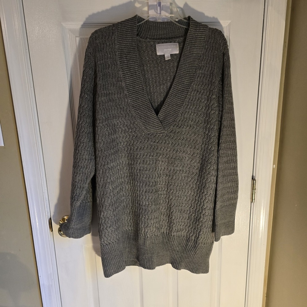 Needleworks Gray Textured V-Neck Tunic Sweater Womens Size 22/24 Cozy